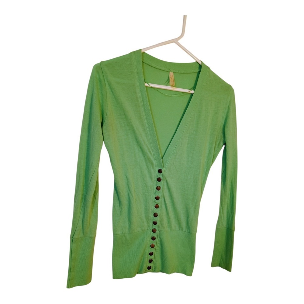 Color Story Snap Front Cardigan Light Mint Green Cotton Blend Women's Size Small